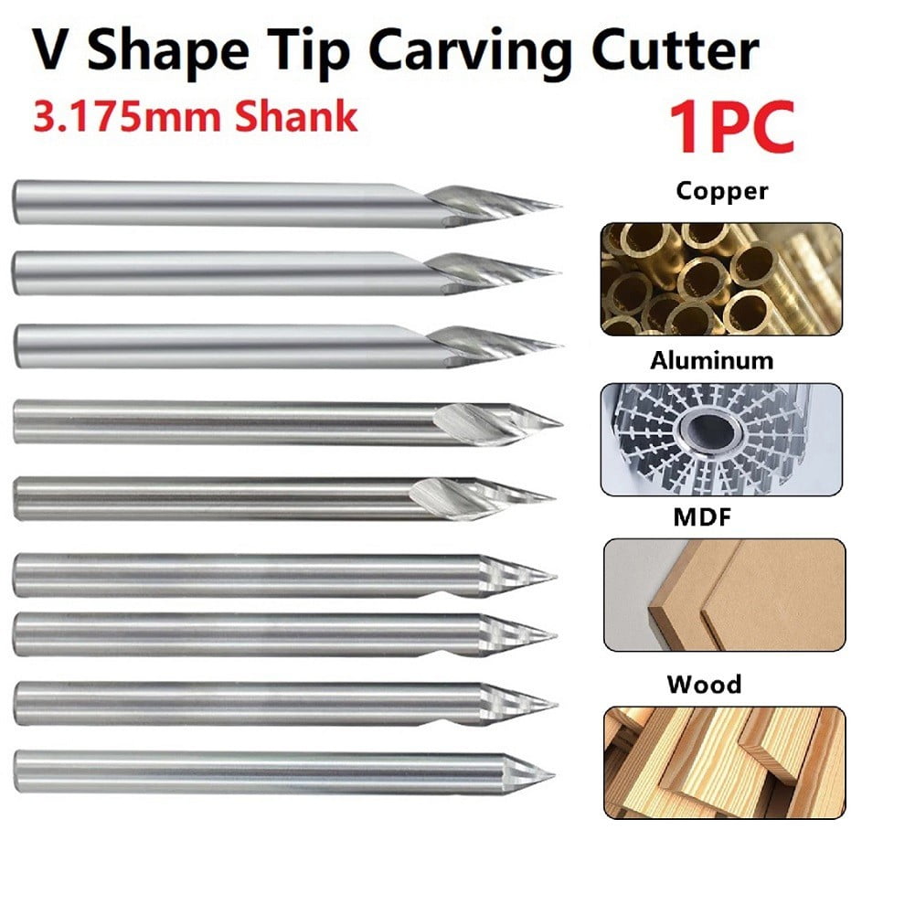 Engraving Bit 3.175Mm Shank V Shape Carving Bits 20-60 Degrees Carbide Cnc Router Bit Tipped 0.1Mm 0.2Mm 0.3Mm Milling Cutter 30Dx0.3 Smile Home 45Dx0.2 - Image 2