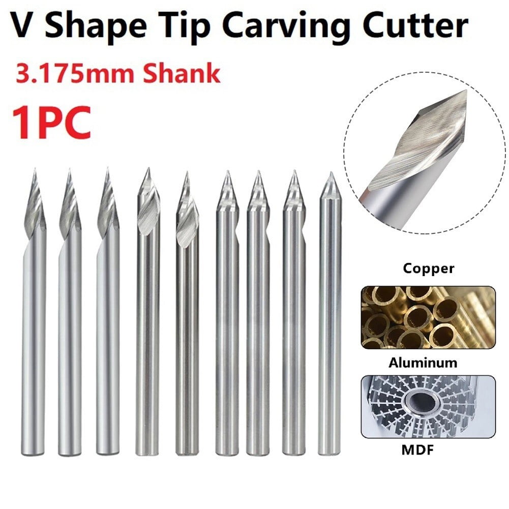 Engraving Bit 3.175Mm Shank V Shape Carving Bits 20-60 Degrees Carbide Cnc Router Bit Tipped 0.1Mm 0.2Mm 0.3Mm Milling Cutter 30Dx0.3 Smile Home 45Dx0.2 - Image 3