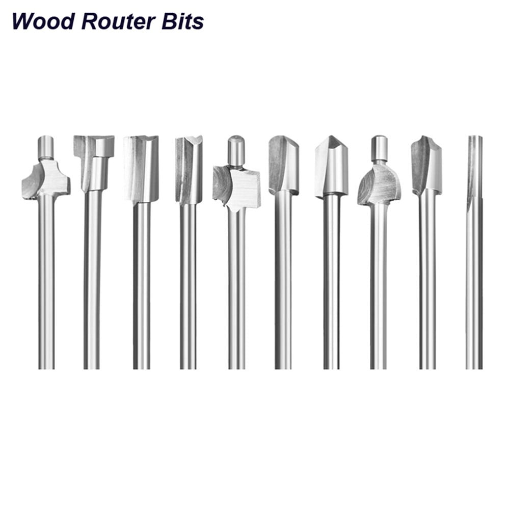 10Pcs Hss Router Bits Wood Cutter Milling Fits Dremel-Rotary Tool Set 1/8