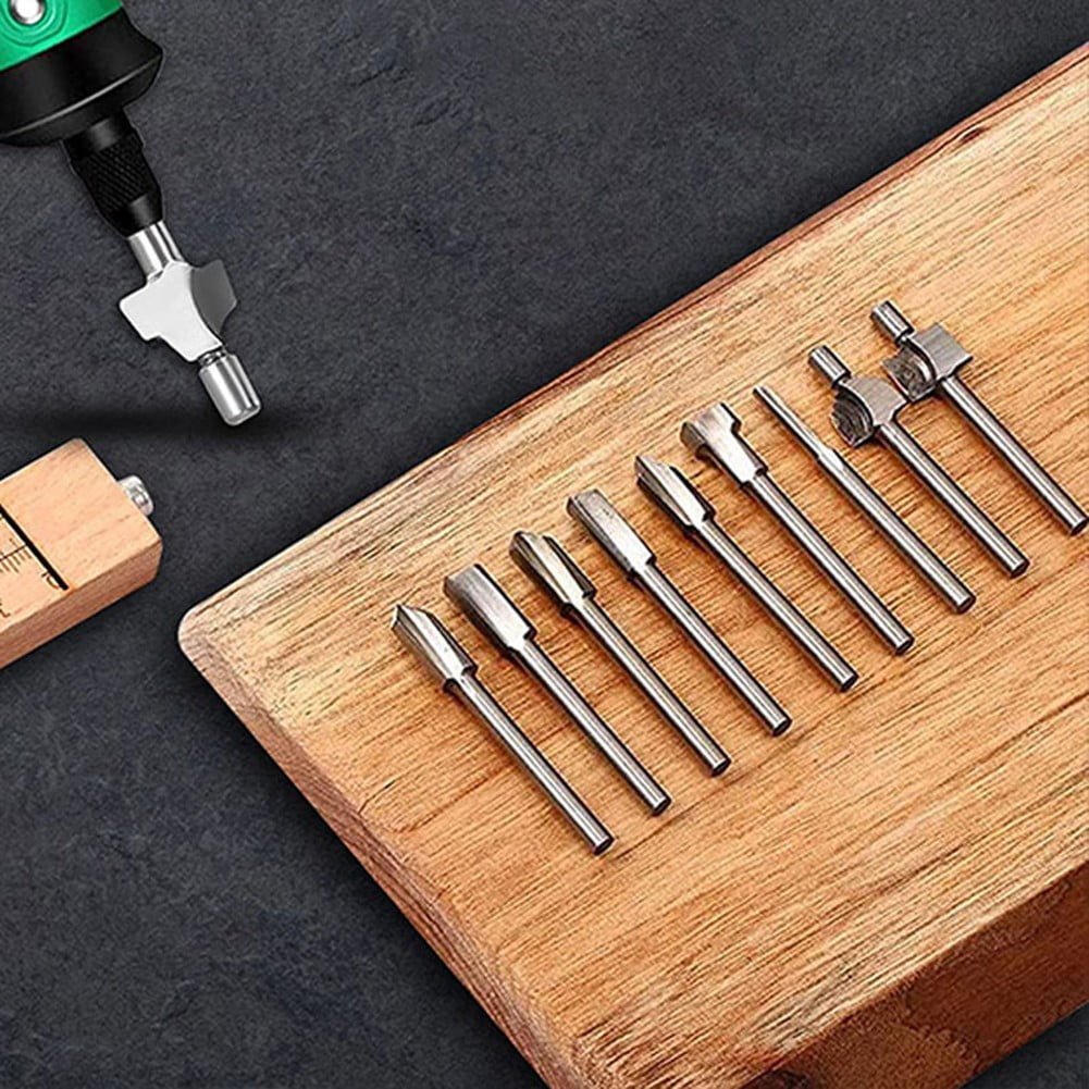 10Pcs Hss Router Bits Wood Cutter Milling Fits Dremel-Rotary Tool Set 1/8