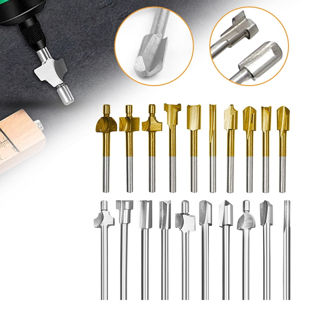 10Pcs Hss Router Bits Wood Cutter Milling Fits Dremel-Rotary Tool Set 1/8