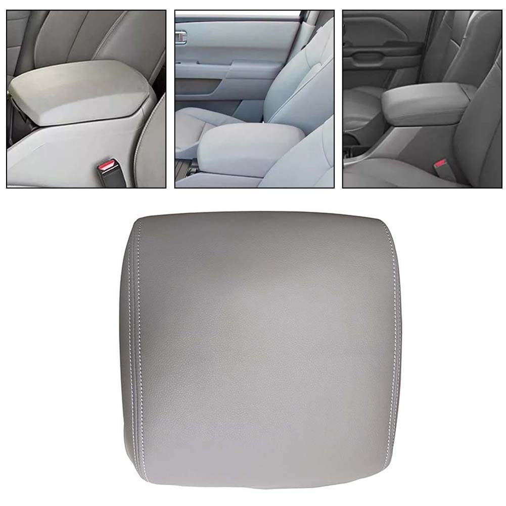 For Honda For Pilot 2009-2015 Leather Center Console Lid Armrest Cover Microfiber Protective Skin Gray - Image 2