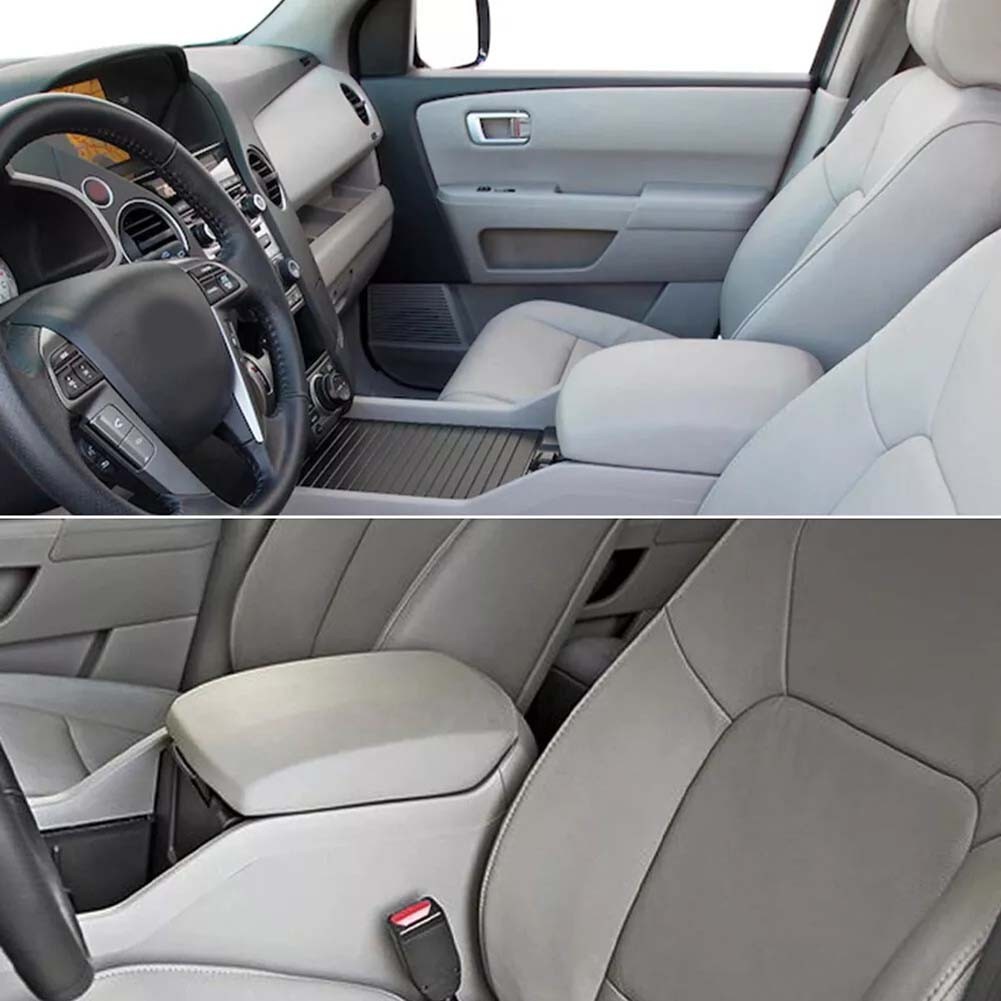 For Honda For Pilot 2009-2015 Leather Center Console Lid Armrest Cover Microfiber Protective Skin Gray - Image 3