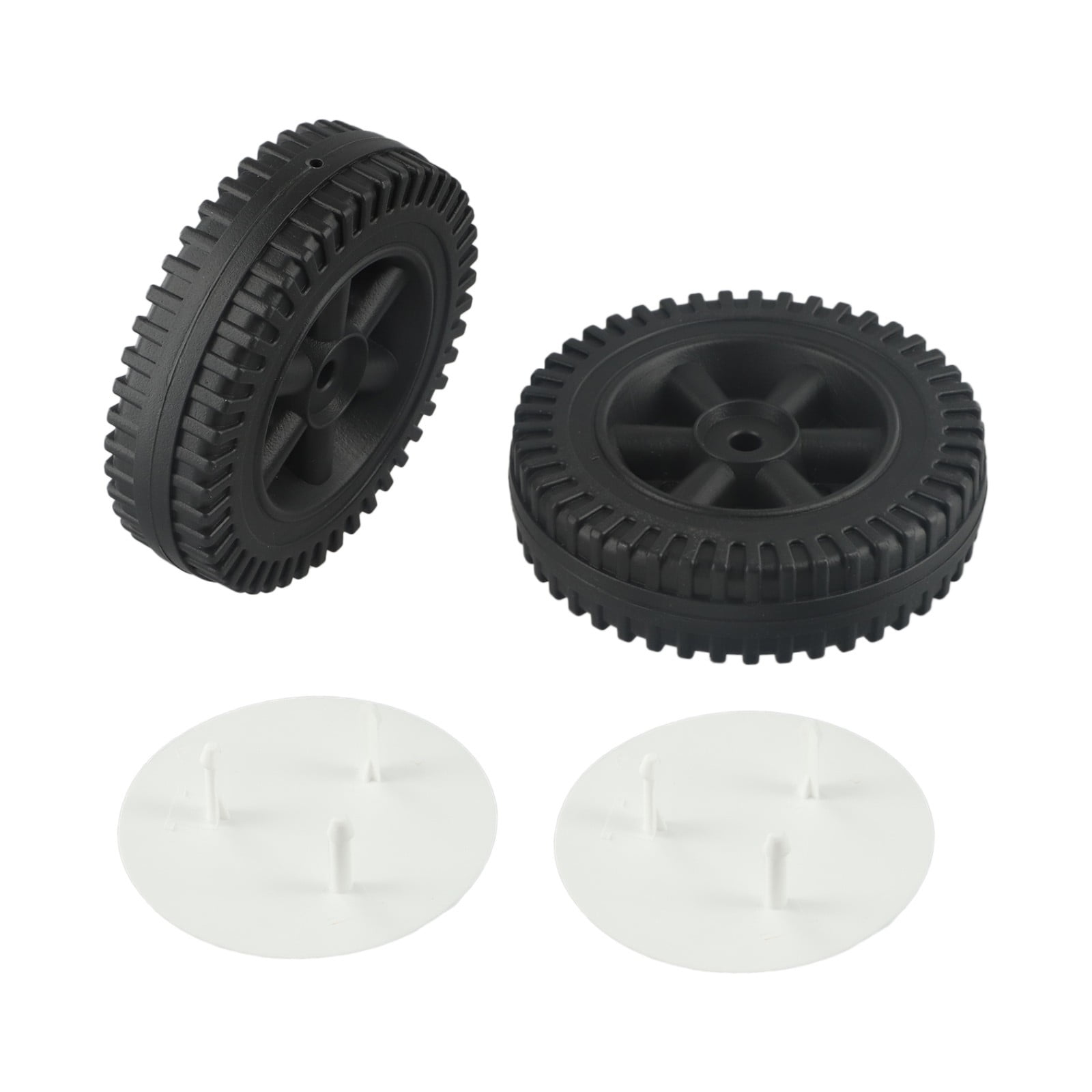 Lierteer 2Pcs/Set Grill Wheels Replacement Parts 170/177mm 7 Inch BBQ Grill Wheel Barbecue Grills Kitchen Garden Plastic Black black+white wheel cover - Image 1