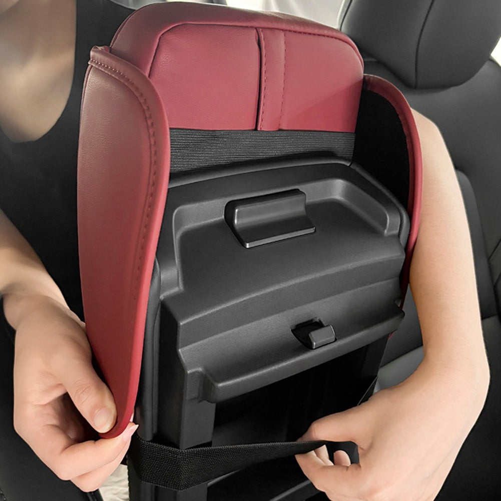 Car Armrest Cushion With 2 Cup Holder And Side Pocket Pu Leather Beige - Image 5