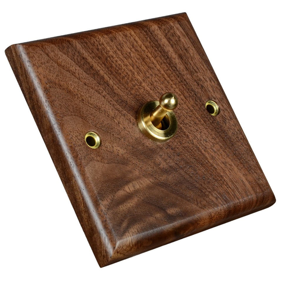 Toggle Light Rocker Switch 1/2 Way Retro Walnut Wood Plate Brass Lever 1 Gang Smile Home 1 Gang - Image 1