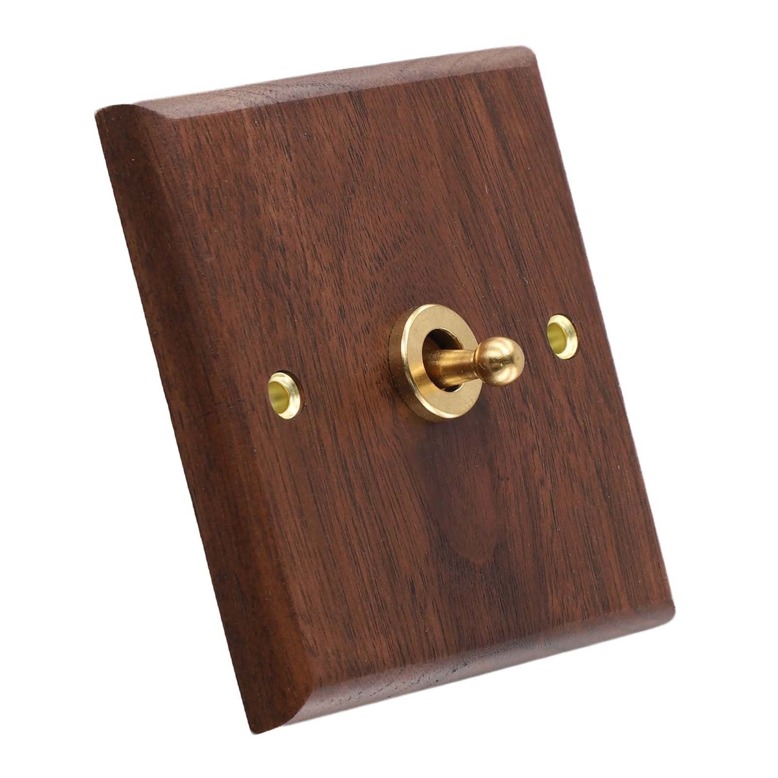 Toggle Light Rocker Switch 1/2 Way Retro Walnut Wood Plate Brass Lever 1 Gang Smile Home 1 Gang - Image 6