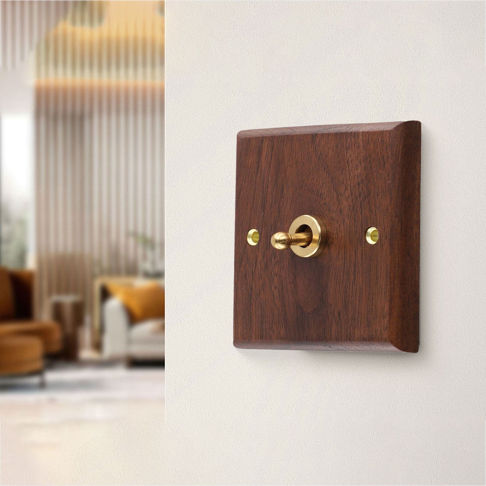 Toggle Light Rocker Switch 1/2 Way Retro Walnut Wood Plate Brass Lever 1 Gang Smile Home 1 Gang - Image 7