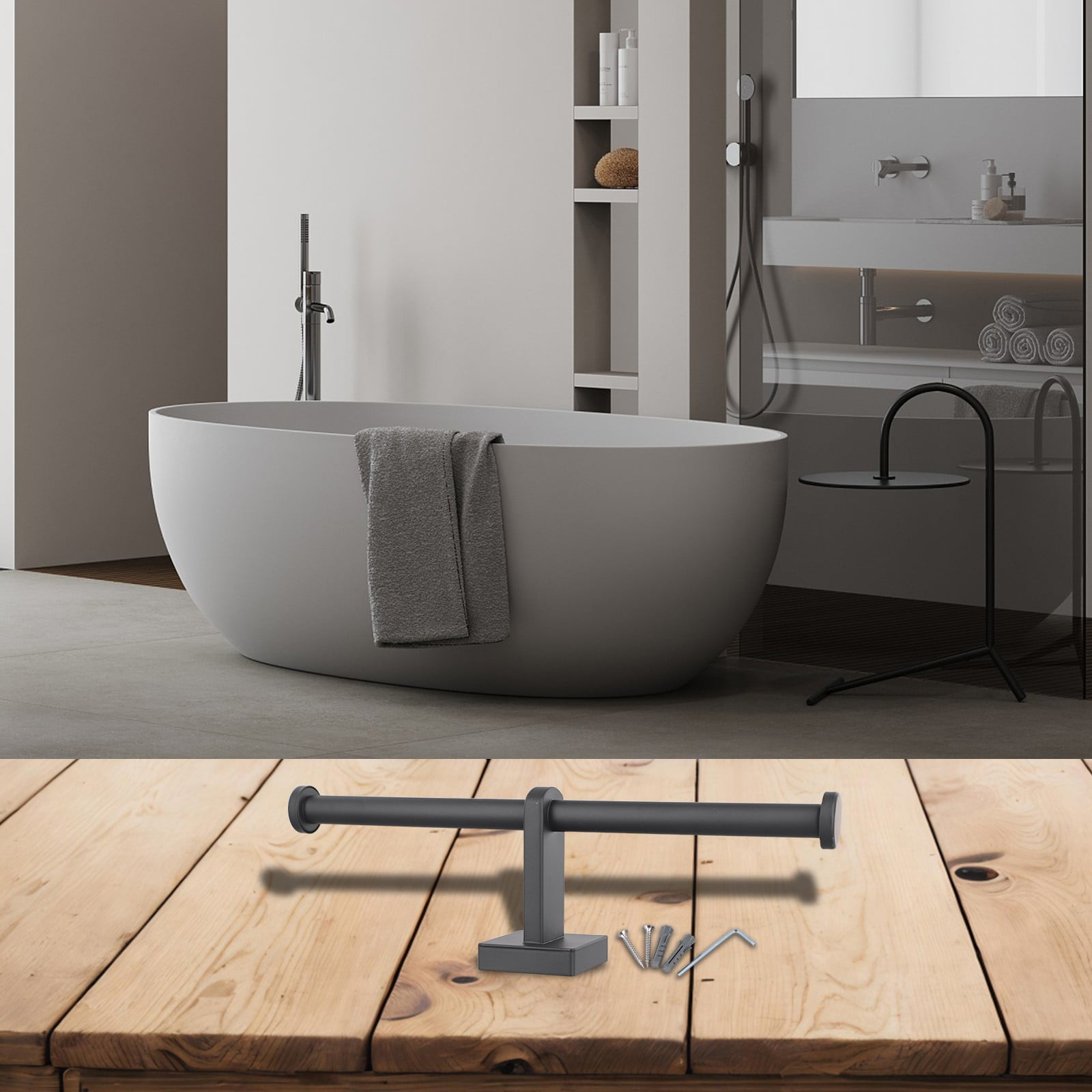 Stainless Steel Toilet Roll Holder Double Ring Toilet Paper Holder Wall Black Smile Home - Image 4