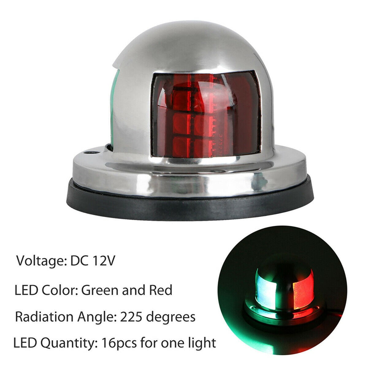 12V Led Marine Navigation Light 2 In 1 Bow Light For Boats Yachts Pontoons Stainless Steel Waterproof Ip65 Red Green Boat Light - Image 5