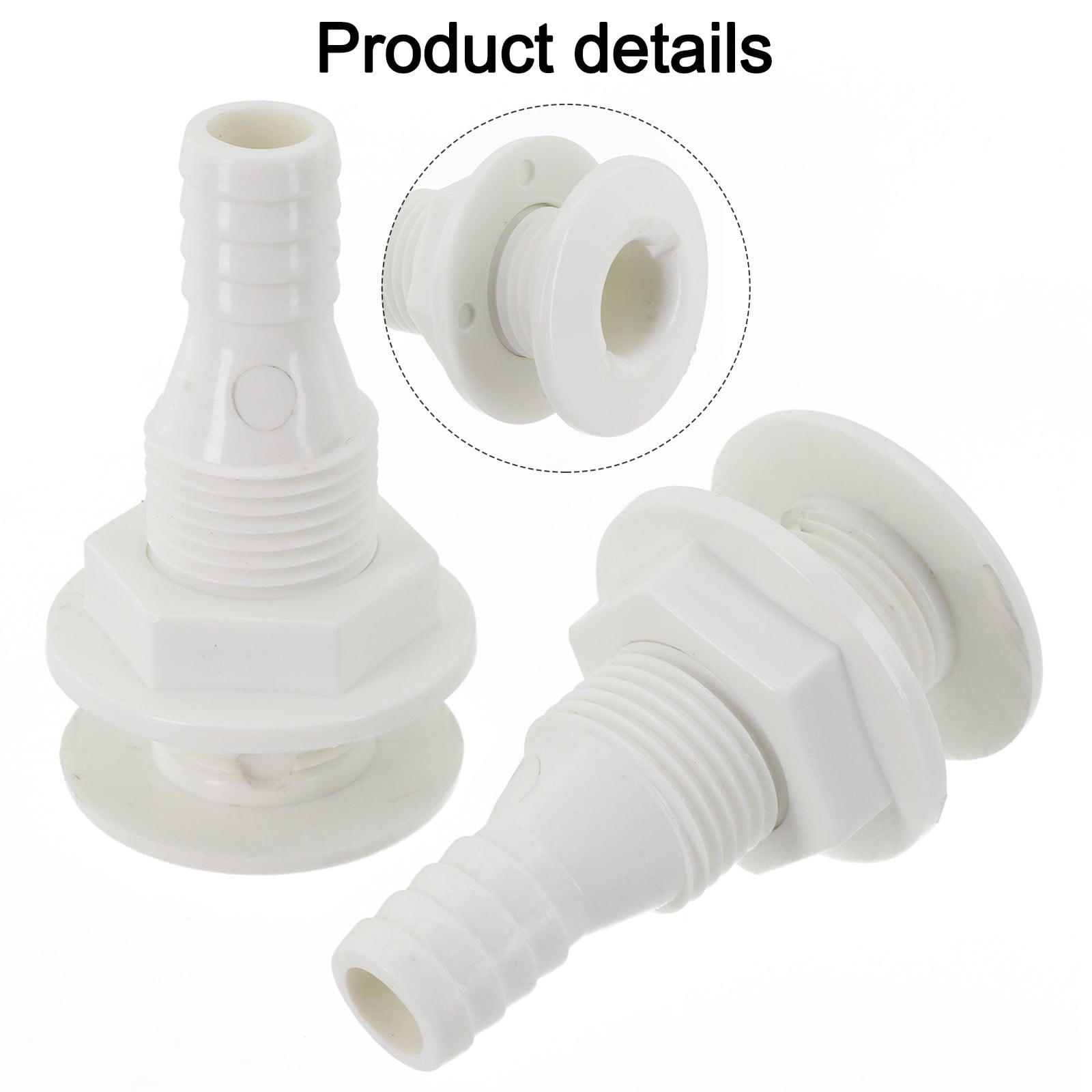 2 Pack White Abs Thru Hull Skin Fitting For Bilge Pump Hose 19Mm 3/4