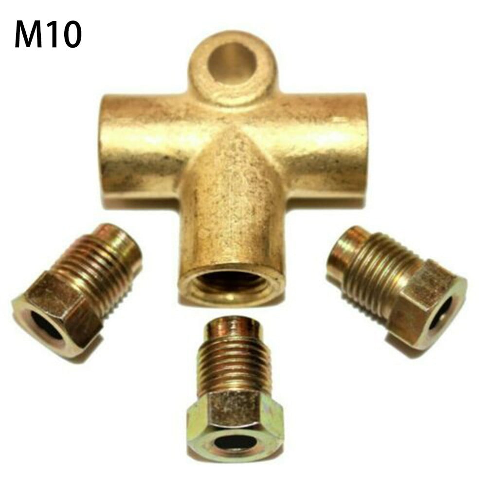 Copper 3-Way Brake Pipe T Piece Tee Fitting With 3 M10 Male Short Nuts For 3/16