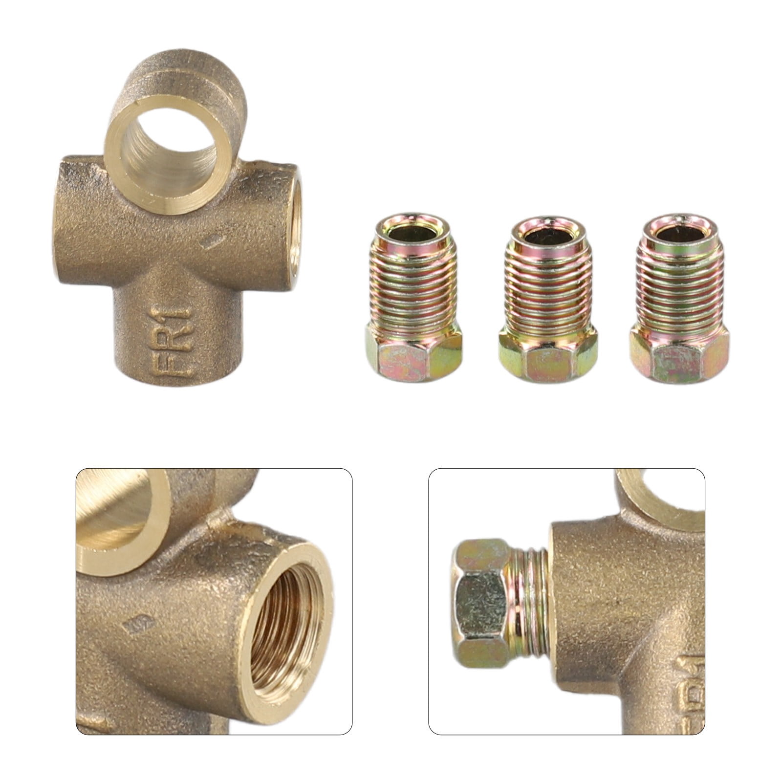 Copper 3-Way Brake Pipe T Piece Tee Fitting With 3 M10 Male Short Nuts For 3/16