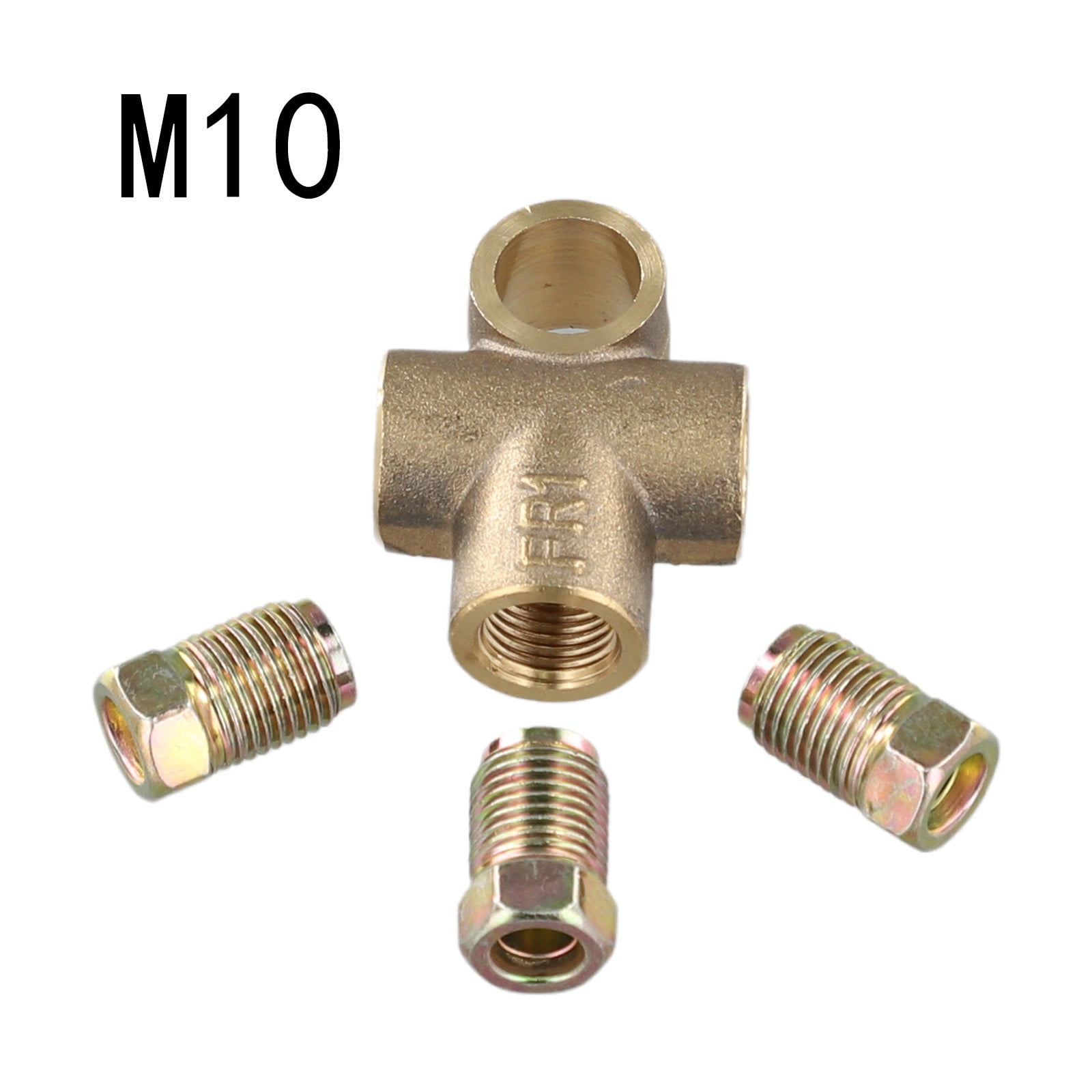 Copper 3-Way Brake Pipe T Piece Tee Fitting With 3 M10 Male Short Nuts For 3/16
