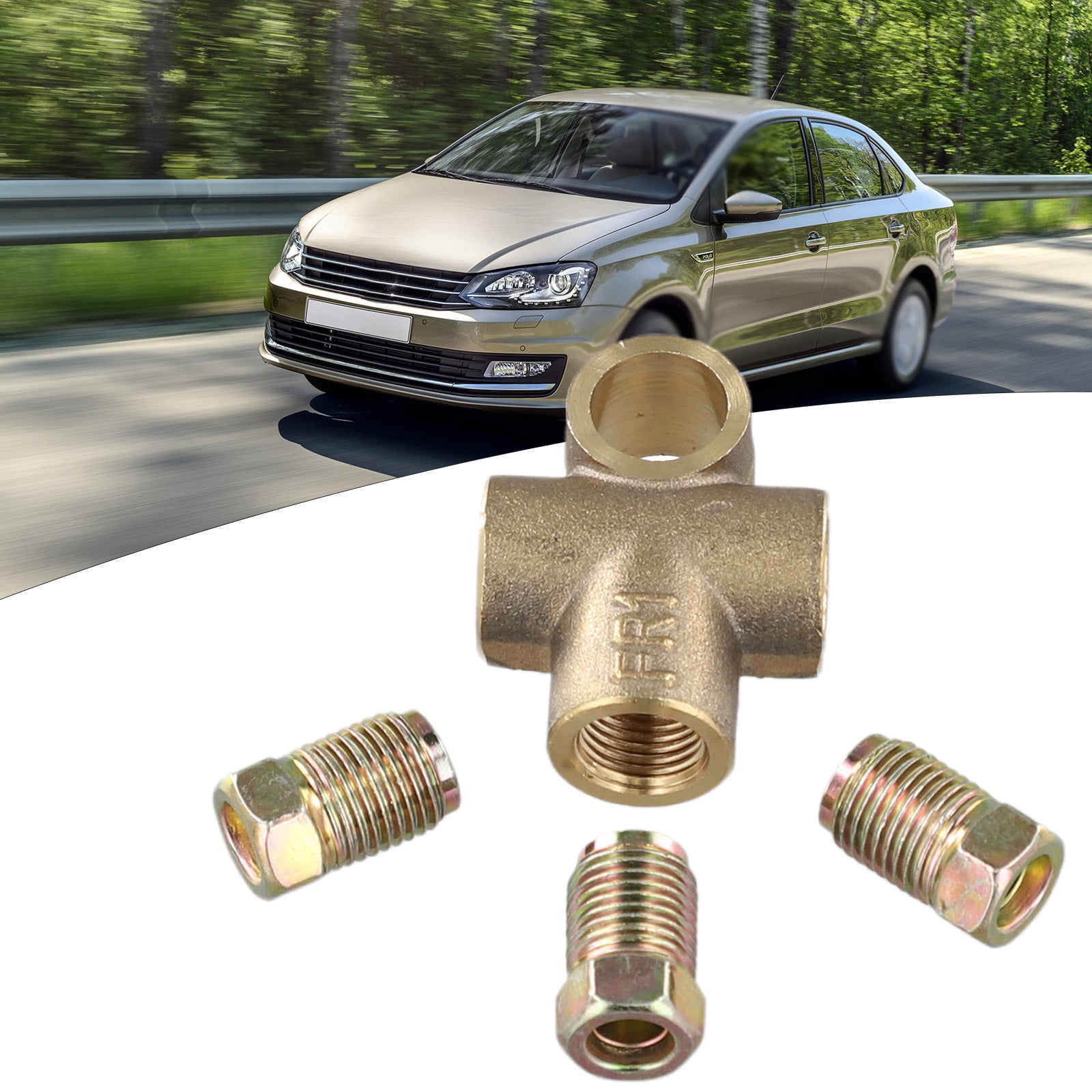 Copper 3-Way Brake Pipe T Piece Tee Fitting With 3 M10 Male Short Nuts For 3/16