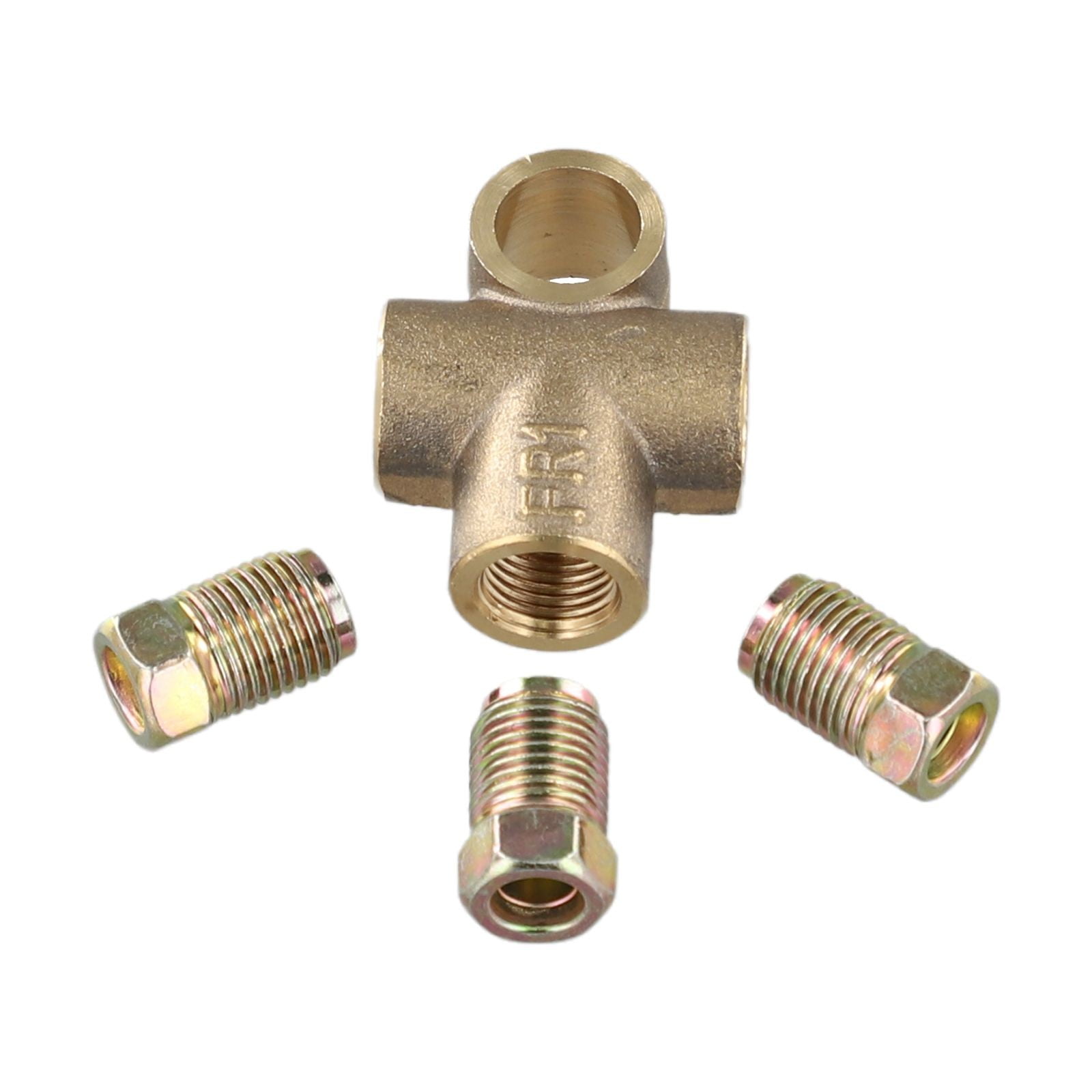 Copper 3-Way Brake Pipe T Piece Tee Fitting With 3 M10 Male Short Nuts For 3/16
