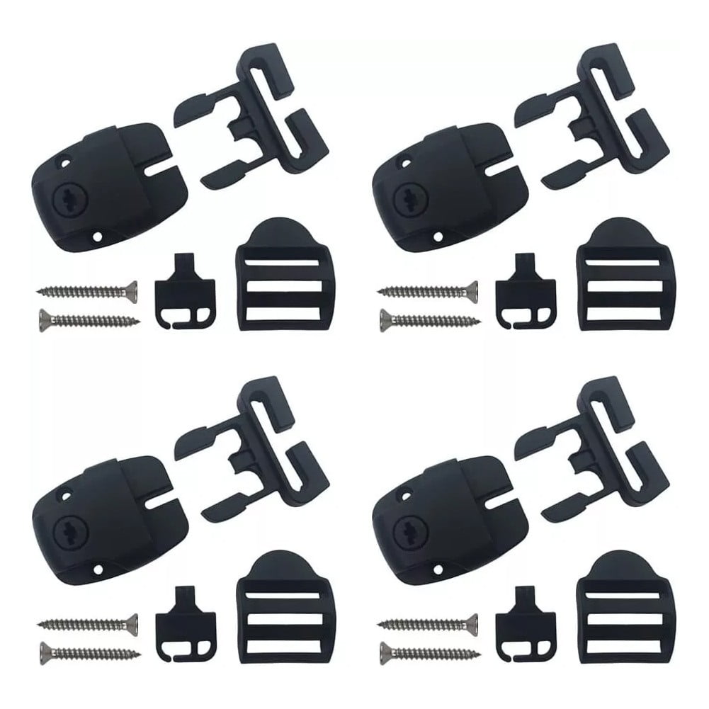 4 Set Spa Cover Latch Replacement Kit With Slots - Includes 4 Latches Tracks Keys & Screws For Hot Tub Cover Repair - Black Plastic - Image 1