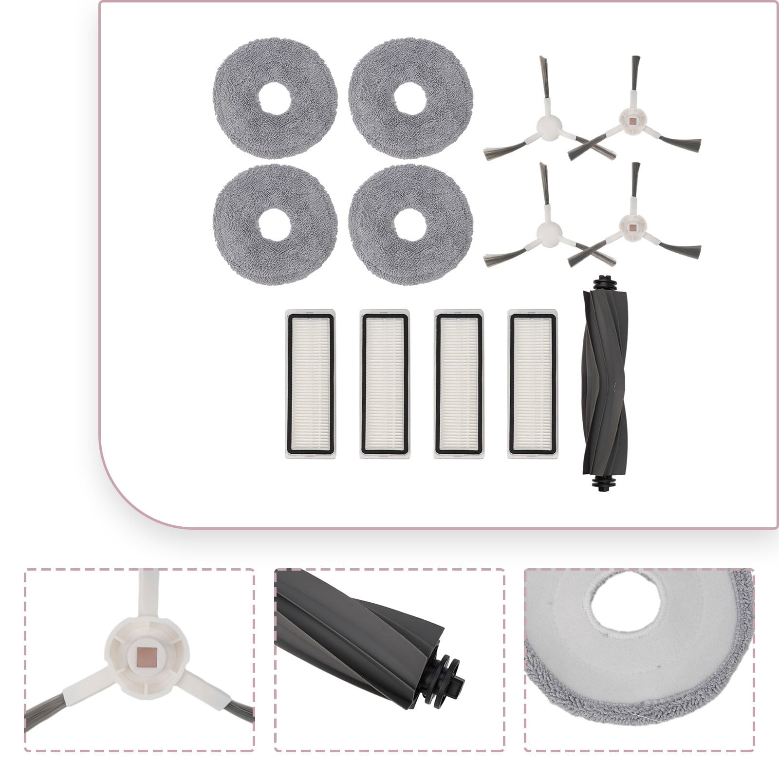 Robotic Vacuum Cleaner Parts Kit For L10 & L10S Pro - Main Brush 4 Side Brushes 4 Filters & 4 Mop Cloths Replacement Accessories - Image 2
