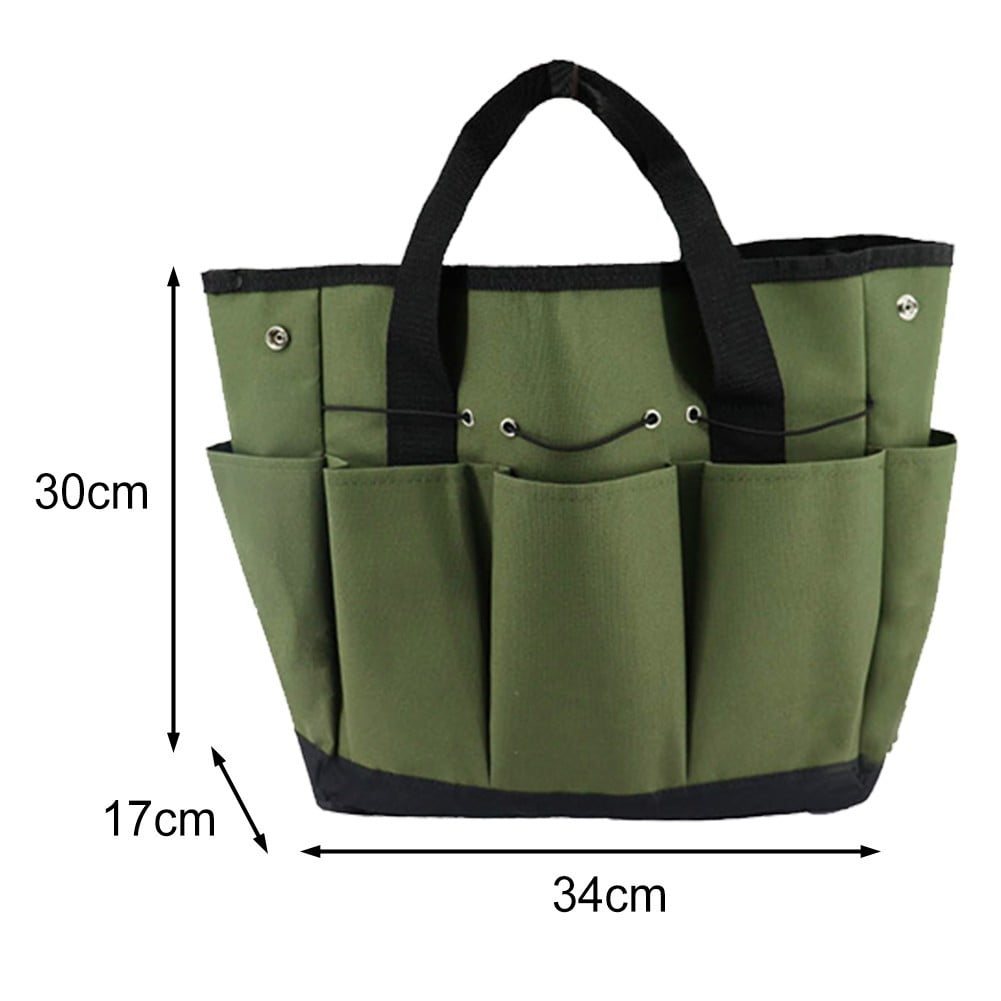 Garden Tool Bag With 9 Pockets Sturdy Oxford Cloth Gardening Tote Organizer For Home Yard Lawn 34W X 17D X 30H Cm Army Green Black Gray Green - Image 2