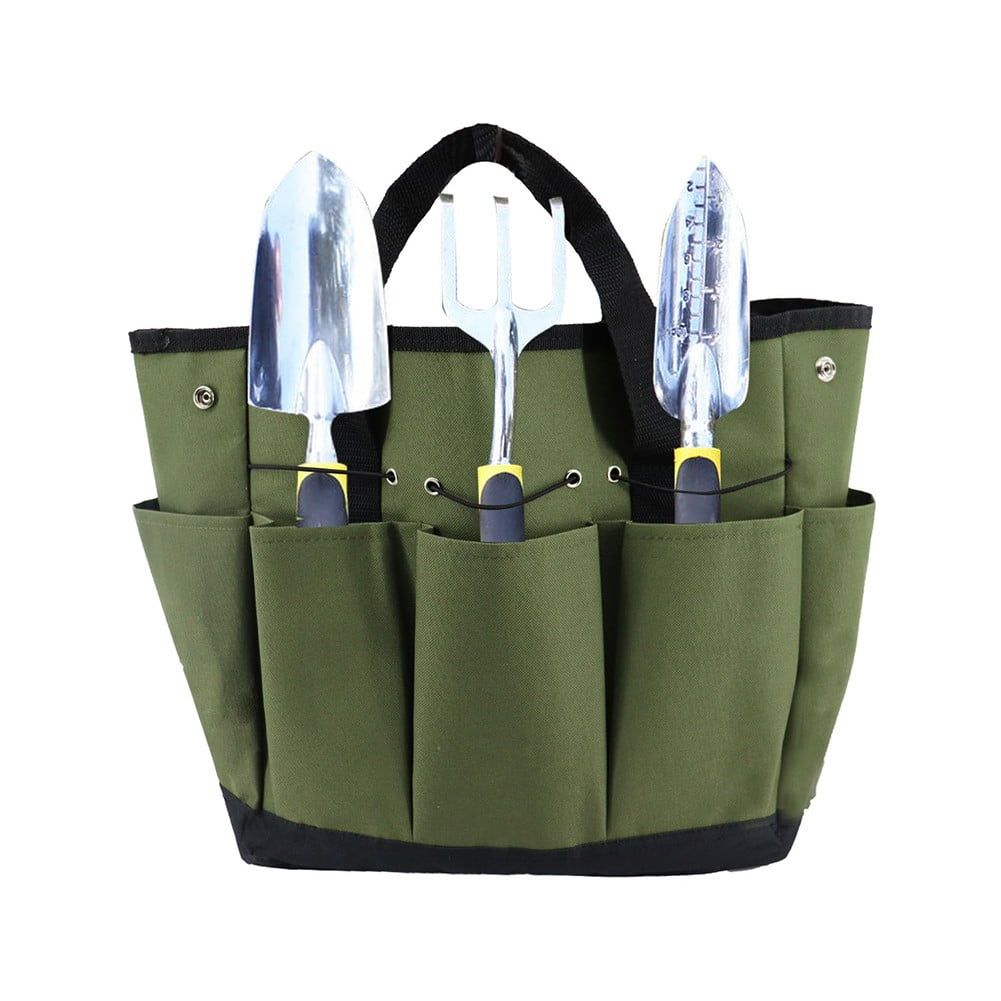Garden Tool Bag With 9 Pockets Sturdy Oxford Cloth Gardening Tote Organizer For Home Yard Lawn 34W X 17D X 30H Cm Army Green Black Gray Green - Image 3