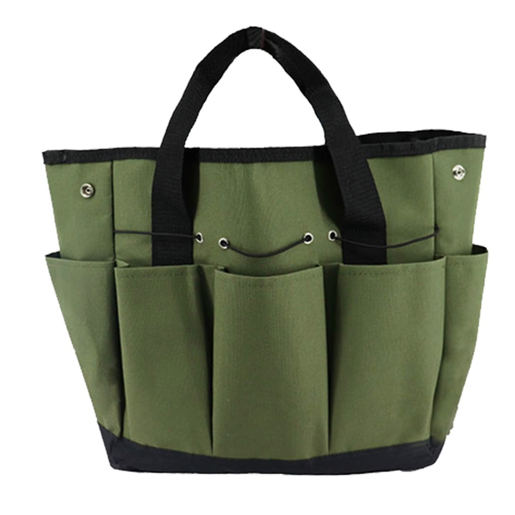 Garden Tool Bag With 9 Pockets Sturdy Oxford Cloth Gardening Tote Organizer For Home Yard Lawn 34W X 17D X 30H Cm Army Green Black Gray Green - Image 4