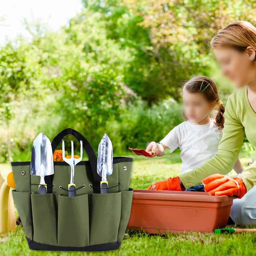 Garden Tool Bag With 9 Pockets Sturdy Oxford Cloth Gardening Tote Organizer For Home Yard Lawn 34W X 17D X 30H Cm Army Green Black Gray Green - Image 5