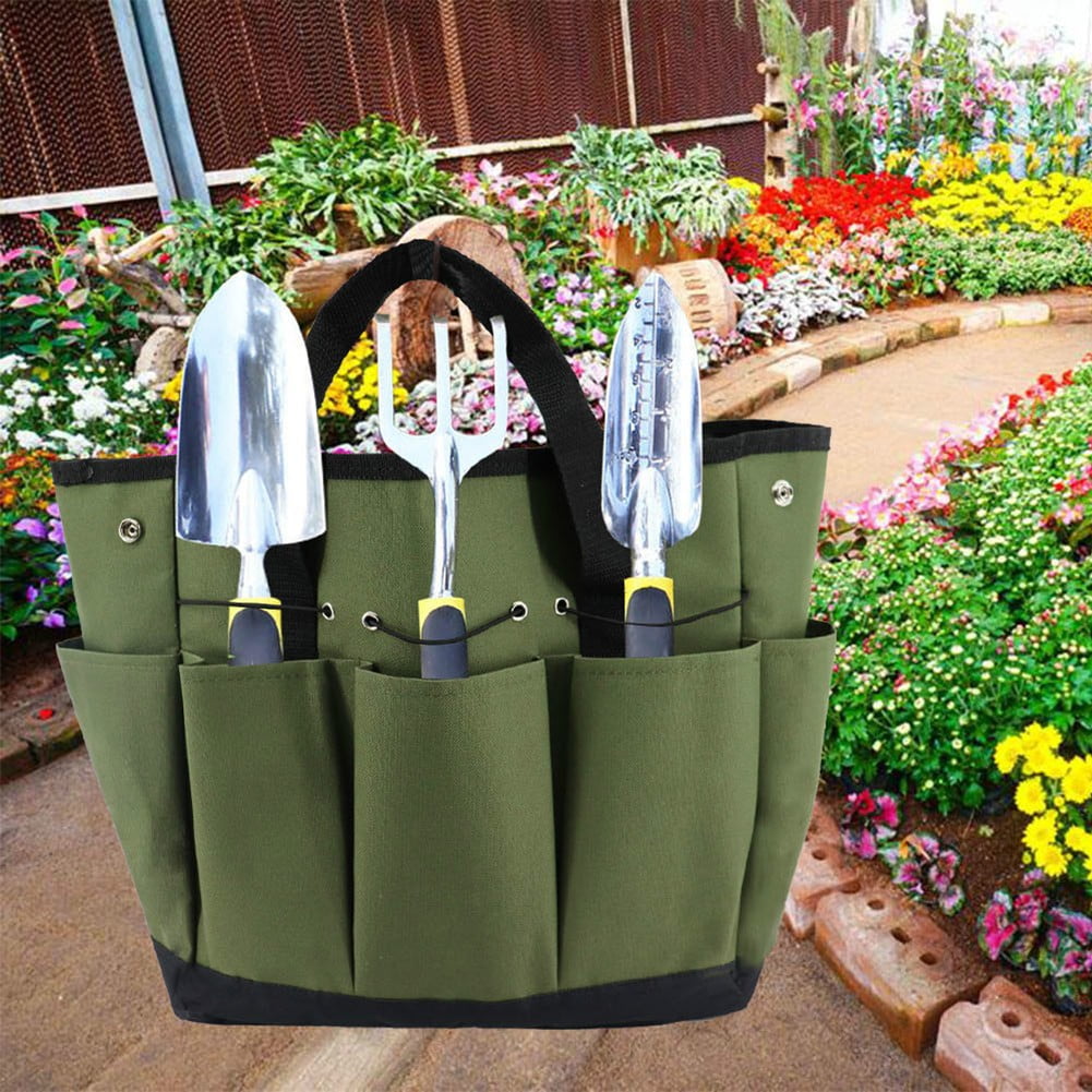 Garden Tool Bag With 9 Pockets Sturdy Oxford Cloth Gardening Tote Organizer For Home Yard Lawn 34W X 17D X 30H Cm Army Green Black Gray Green - Image 6