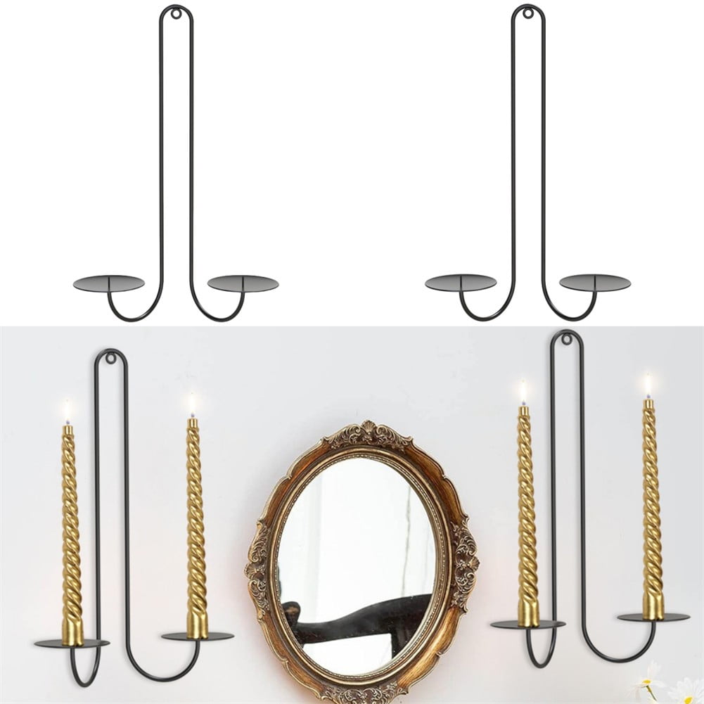 2 pc Wall Mounted Hanging Candle Holder Candlestick Sconces Black Wall Decor - Image 2