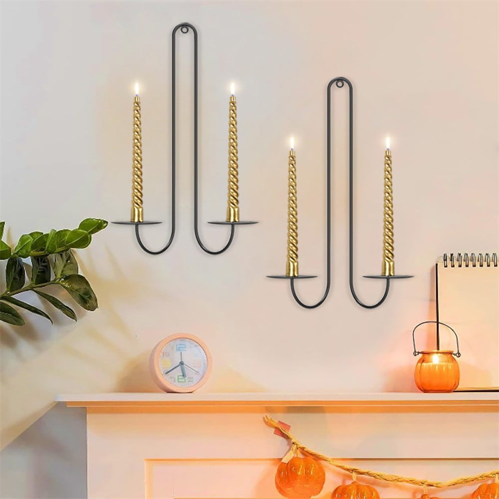 2 pc Wall Mounted Hanging Candle Holder Candlestick Sconces Black Wall Decor - Image 4