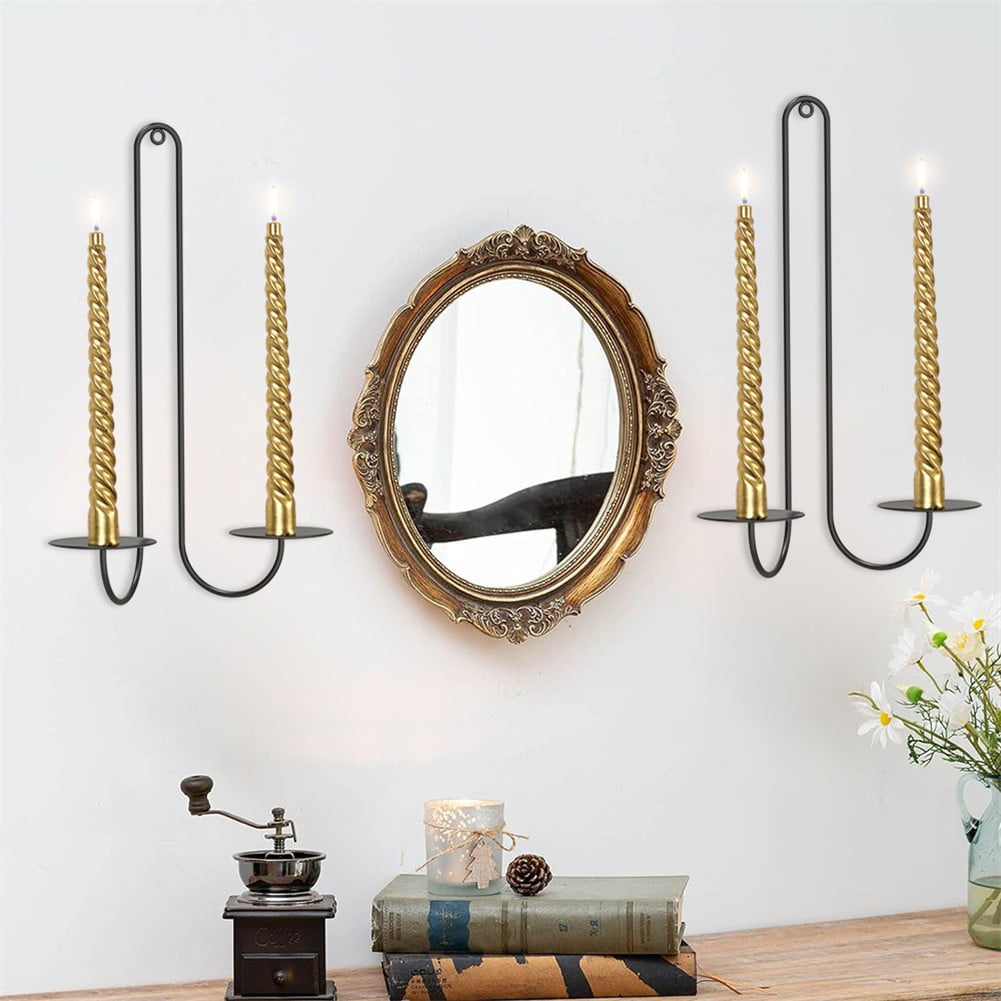 2 pc Wall Mounted Hanging Candle Holder Candlestick Sconces Black Wall Decor - Image 6
