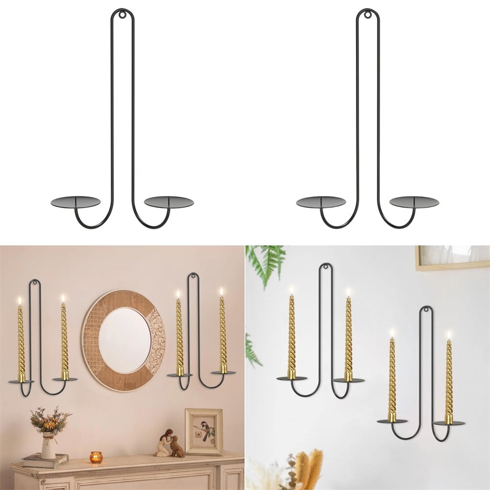 2 pc Wall Mounted Hanging Candle Holder Candlestick Sconces Black Wall Decor - Image 7