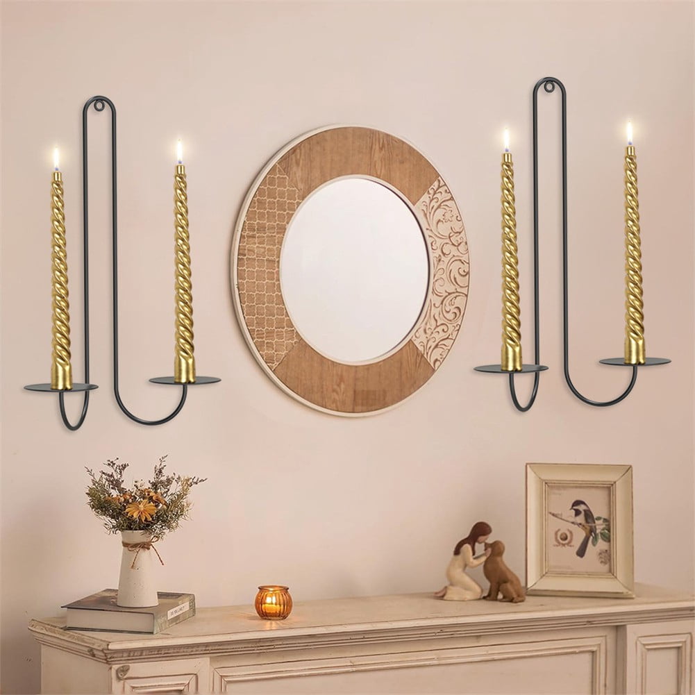 2 pc Wall Mounted Hanging Candle Holder Candlestick Sconces Black Wall Decor - Image 8