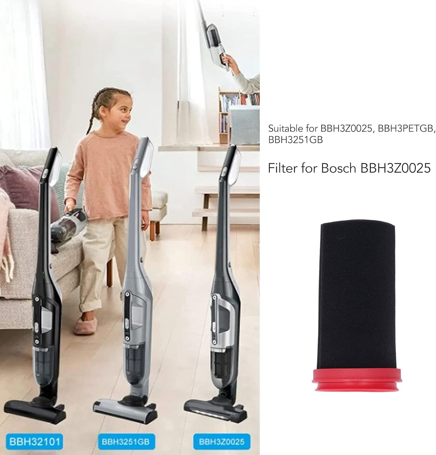 2Pcs Handheld Vacuum Cleaner Filter, High Efficiency Filter Vacuum Sweeper Replacement Filters Parts for BBH3Z0025 BBH3PETGB BBH3251GB - Image 2