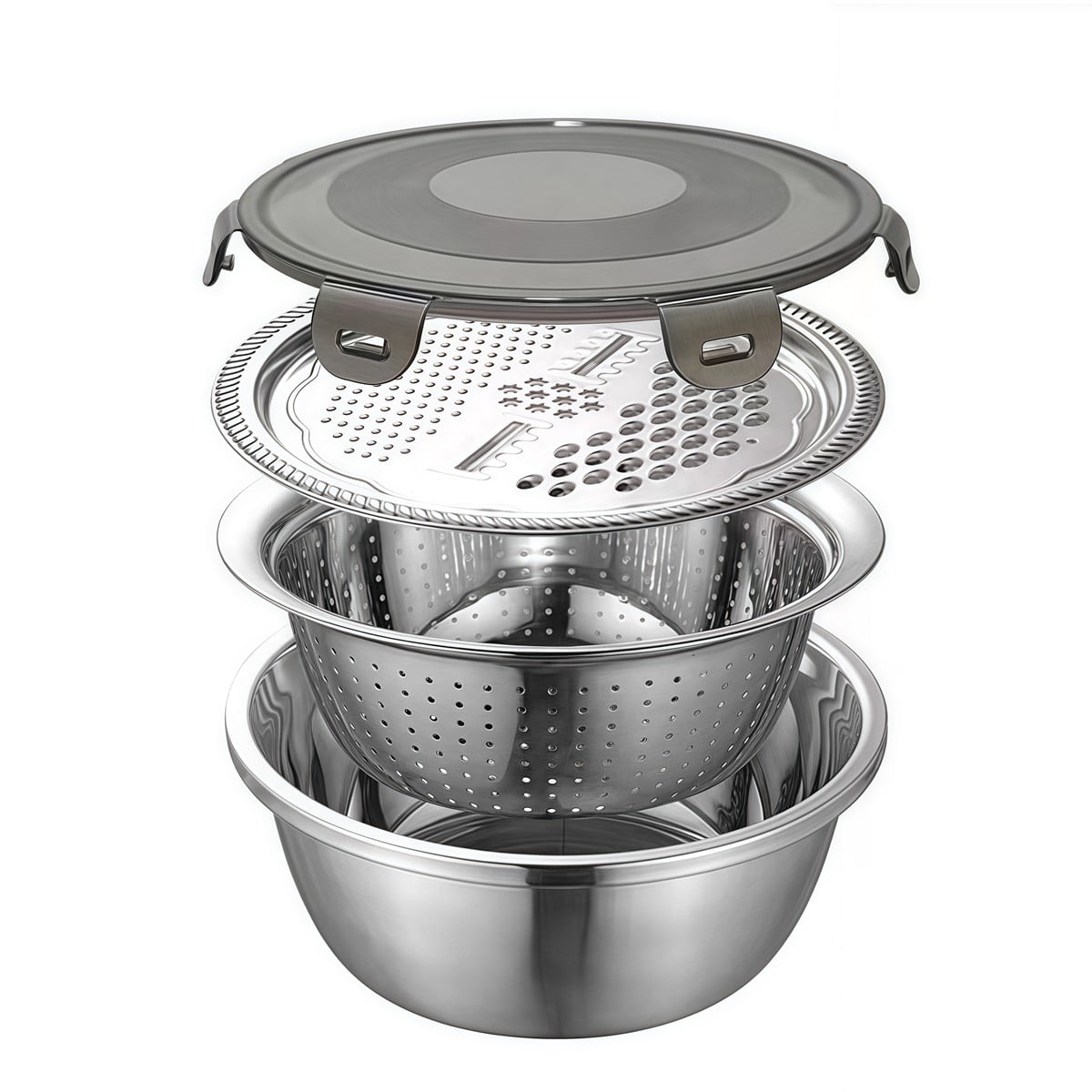 4 Pcs Kitchen Mixing Bowls with Grater Lid Stainless Steel Construction - Image 1