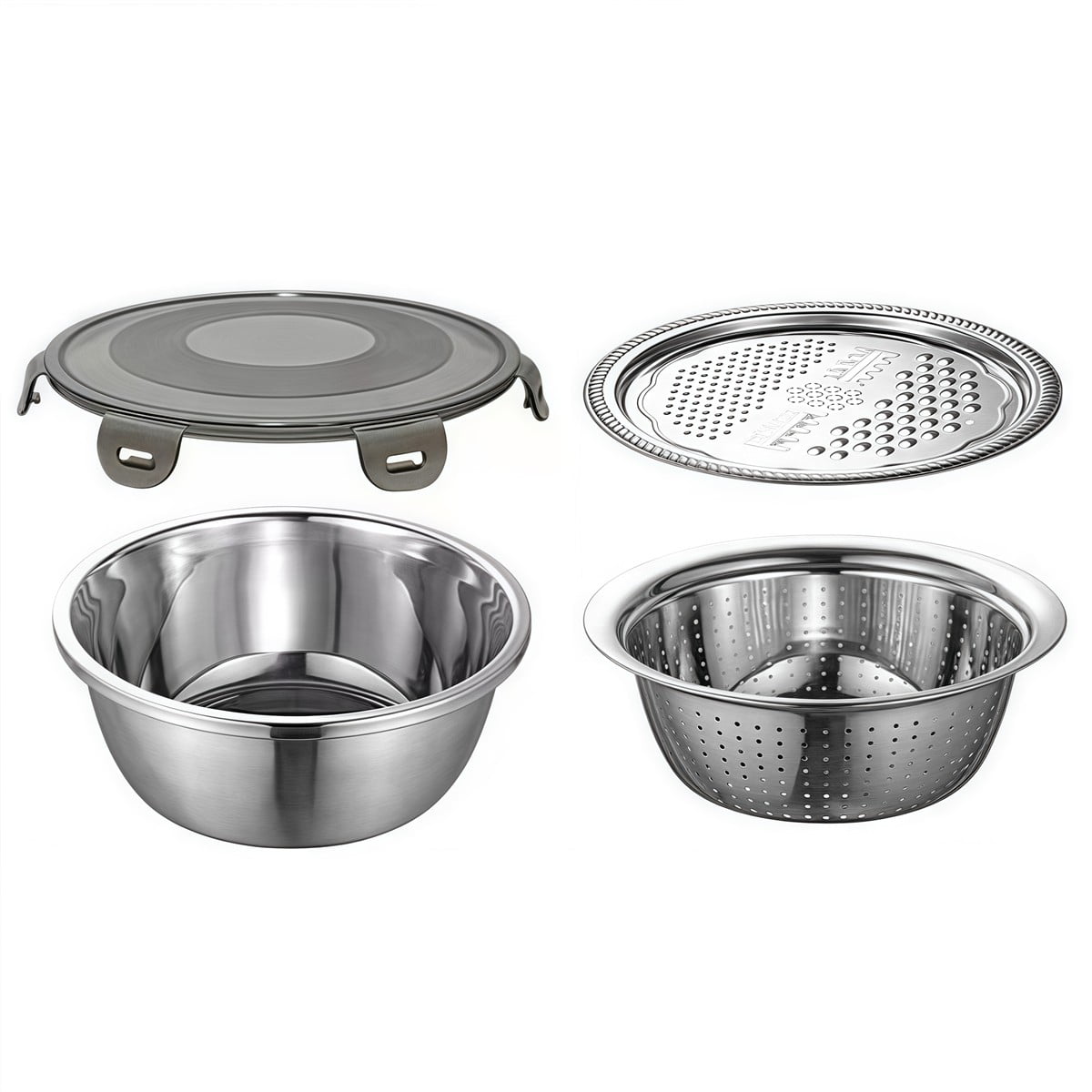 4 Pcs Kitchen Mixing Bowls with Grater Lid Stainless Steel Construction - Image 3