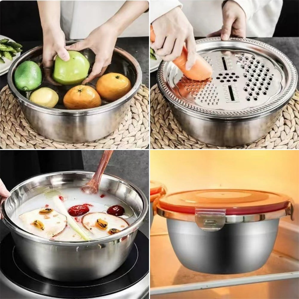 4 Pcs Kitchen Mixing Bowls with Grater Lid Stainless Steel Construction - Image 7