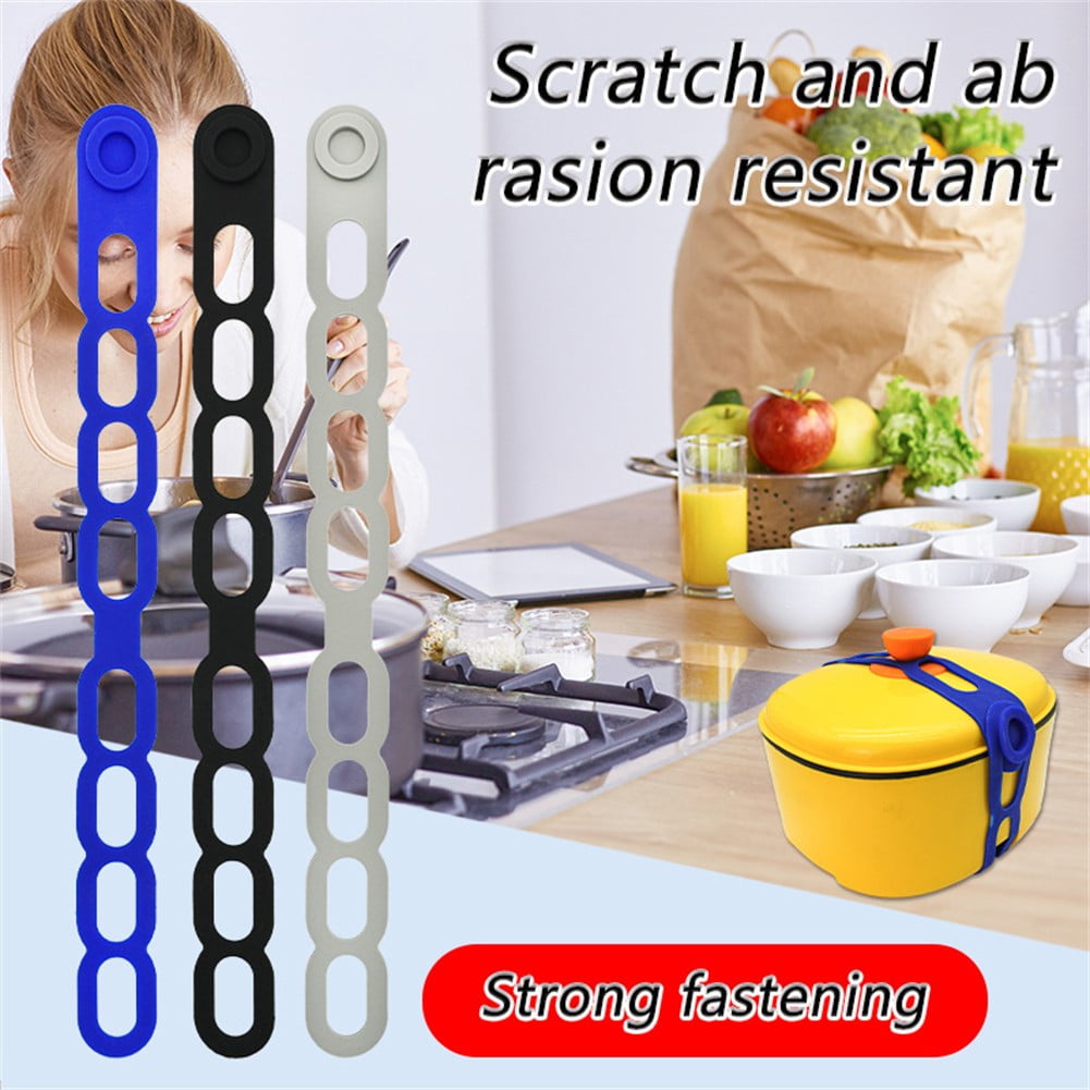 4 Pcs Silicone Latch Strap Tie for Slow Cooker Lid Lunch Box Bundling Organizing Black Blue - Image 3