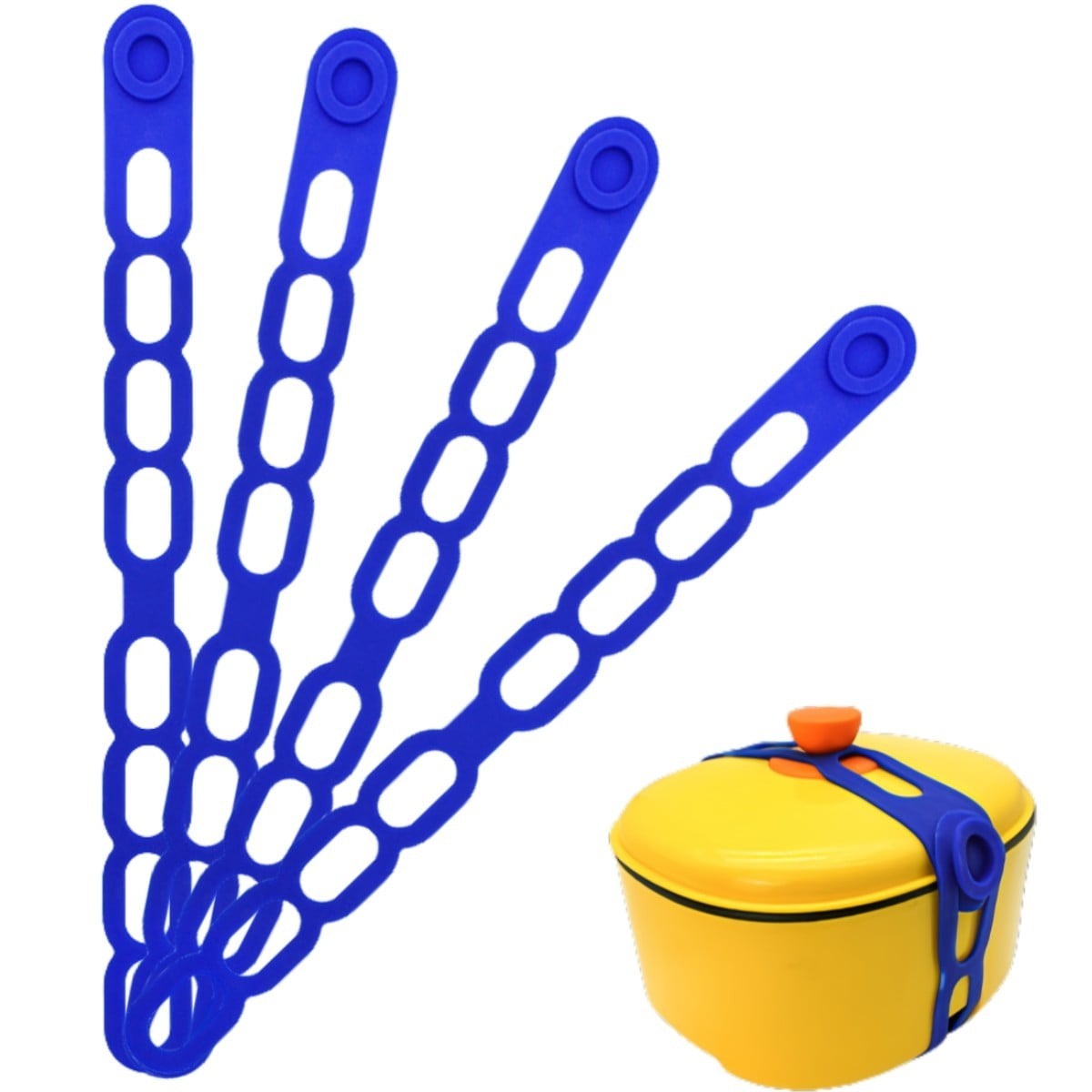 4 Pcs Silicone Latch Strap Tie for Slow Cooker Lid Lunch Box Bundling Organizing Black Gray - Image 4