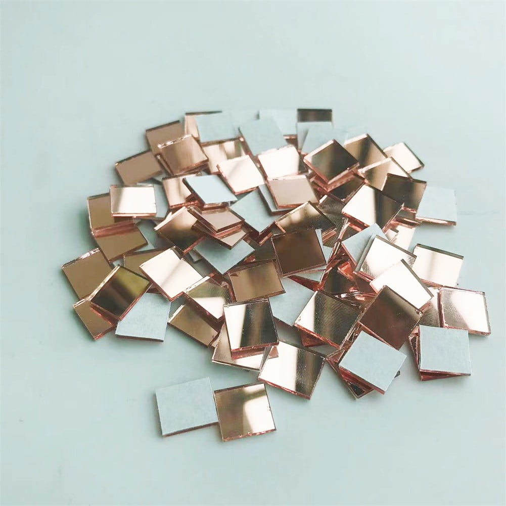 100Pcs Self-Adhesive Real Glass Mini Square Mirror Mosaic Tiles Sticker Bathroom Diy Handmade Craft Home Decoration 10X10Mm Rose gold - Image 1