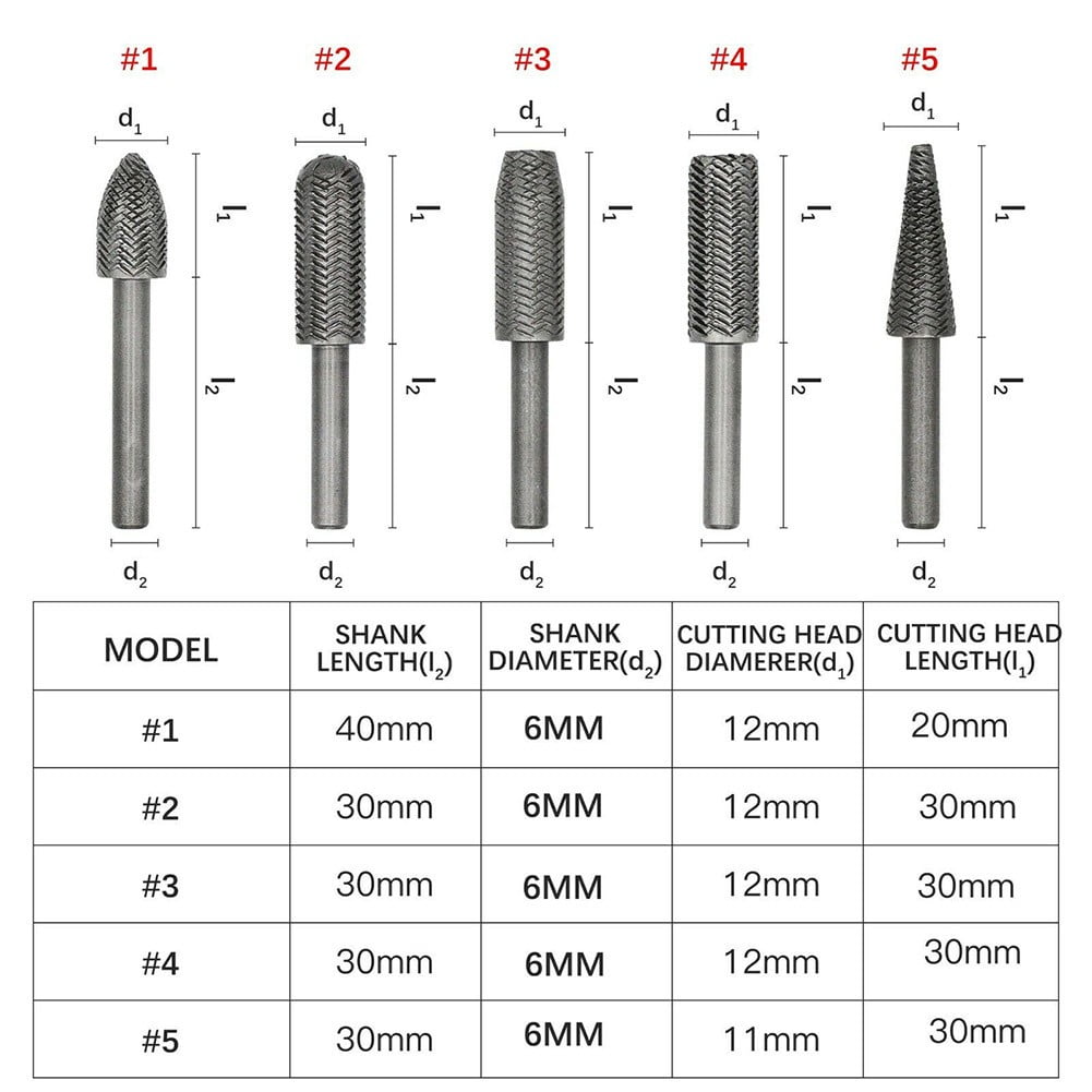 5Pcs Metal Cutter Drill Bits Rotary Files Bit Rasp Tungsten Carbide Burr Milling Cutter Drill Bit Set For Steel Grinding Carving As Shown - Image 8