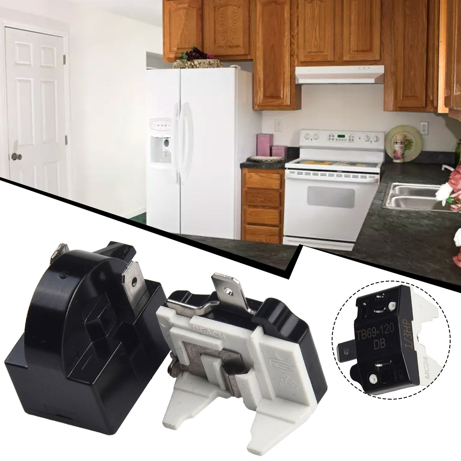 1 Set Refrigerator Ptc Starter Relay Replacement Compressor Overload Protector For Mini Fridges Coolers Easy To Install 2pin-12ohm+1/3HP - Image 3