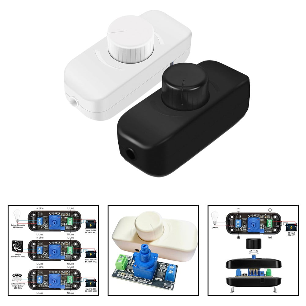 Inline Dimmer Switch For 12V 24V Led Lights Frequency Adjustable Push On/Off Rotary Control For Smooth Brightness Adjustment White - Image 2