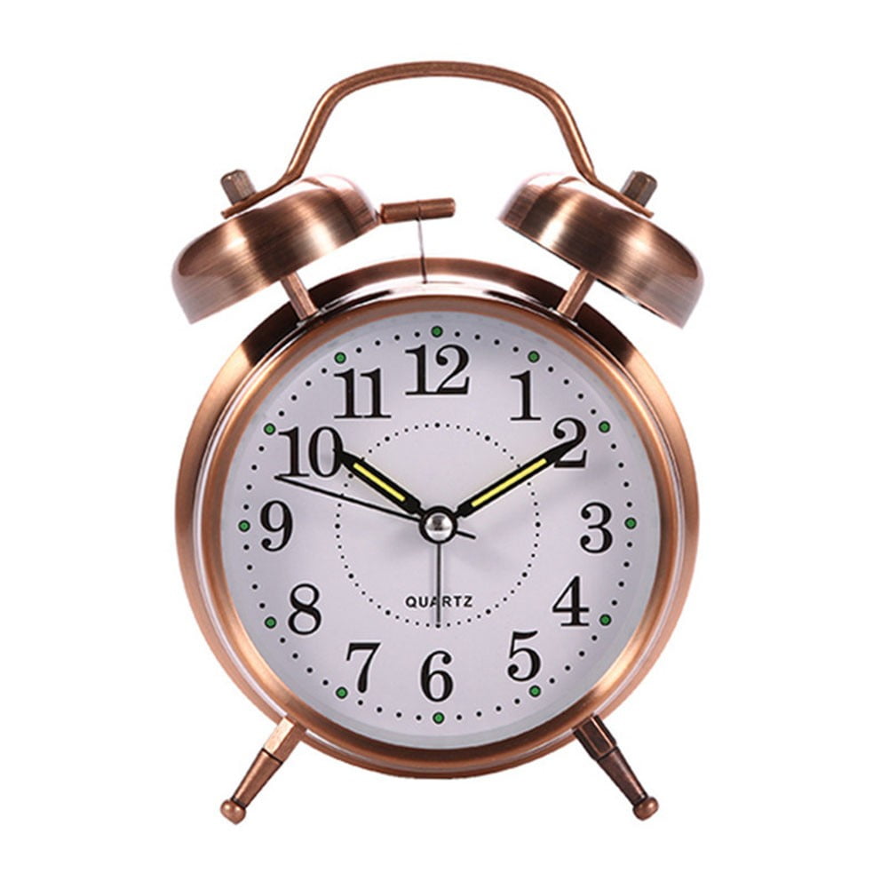 Luolandi 1x Bedside Alarm Clock with Twin Bell Vintage Battery Analogue Quartz Loud Alarm Vronze Copper - Image 2