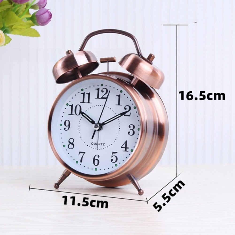 Luolandi 1x Bedside Alarm Clock with Twin Bell Vintage Battery Analogue Quartz Loud Alarm Vronze Copper - Image 3