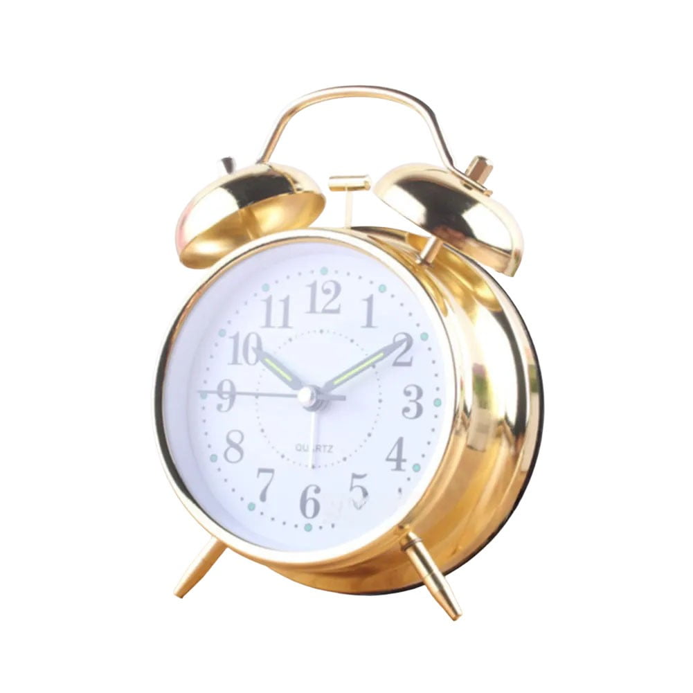 Luolandi 1x Bedside Alarm Clock with Twin Bell Vintage Battery Analogue Quartz Loud Alarm Vronze Gold - Image 1
