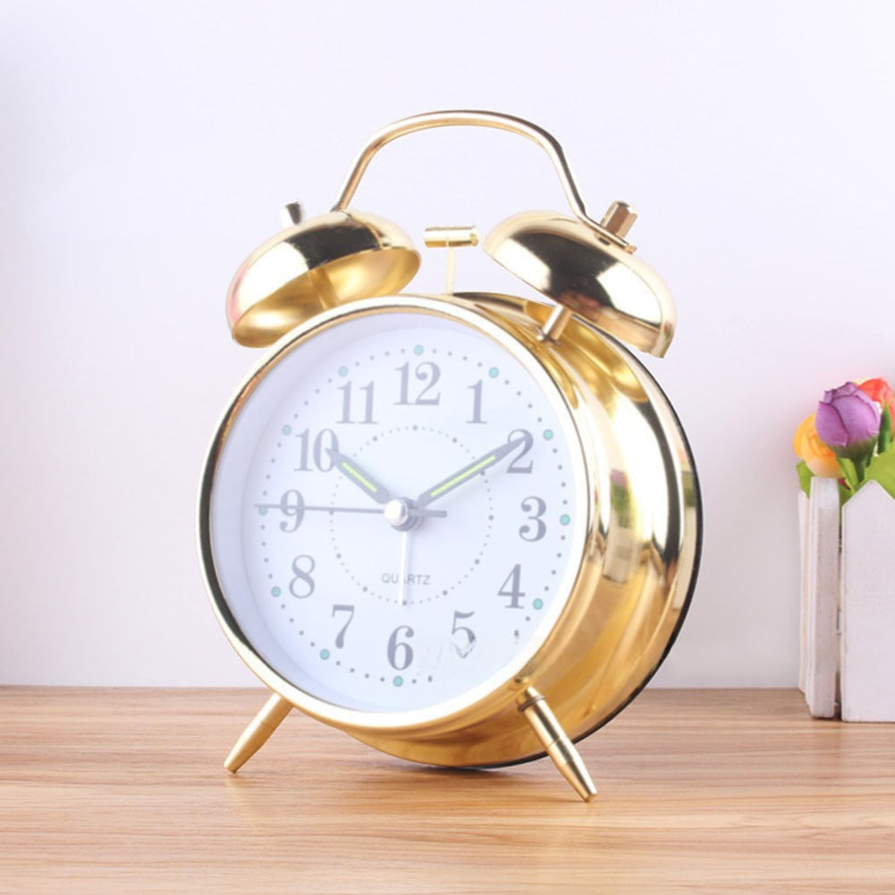 Luolandi 1x Bedside Alarm Clock with Twin Bell Vintage Battery Analogue Quartz Loud Alarm Vronze Gold - Image 4