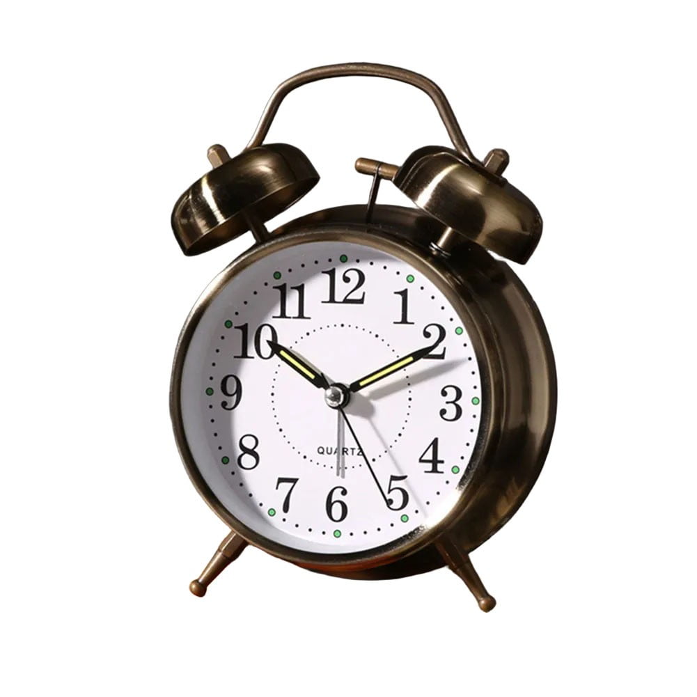 Luolandi 1x Bedside Alarm Clock with Twin Bell Vintage Battery Analogue Quartz Loud Alarm Vronze Gold - Image 5