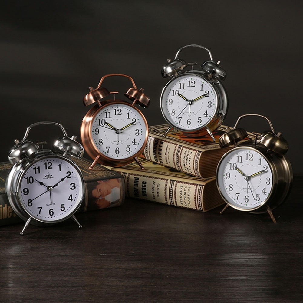Luolandi 1x Bedside Alarm Clock with Twin Bell Vintage Battery Analogue Quartz Loud Alarm Vronze Gold - Image 7