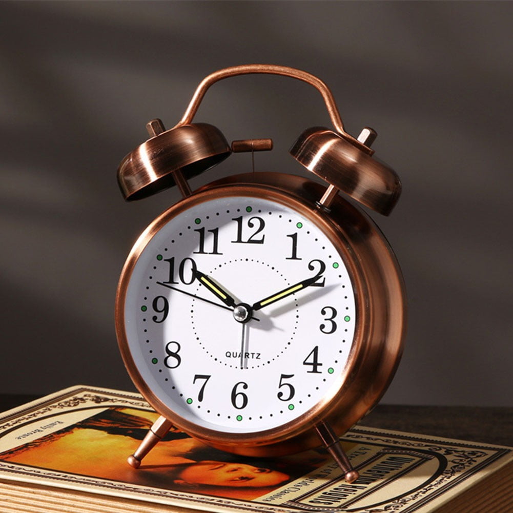 Luolandi 1x Bedside Alarm Clock with Twin Bell Vintage Battery Analogue Quartz Loud Alarm Vronze - Image 2