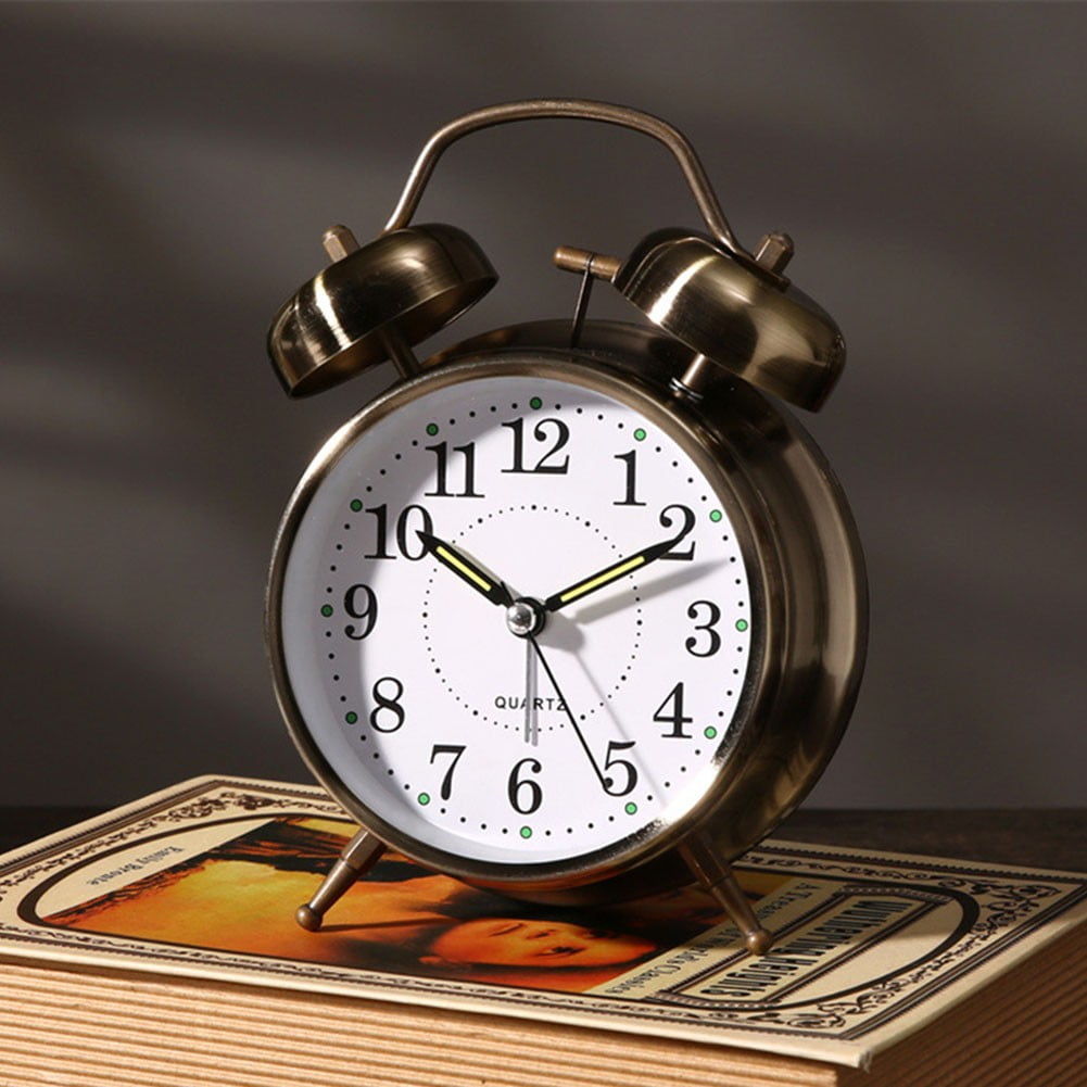 Luolandi 1x Bedside Alarm Clock with Twin Bell Vintage Battery Analogue Quartz Loud Alarm Vronze - Image 3